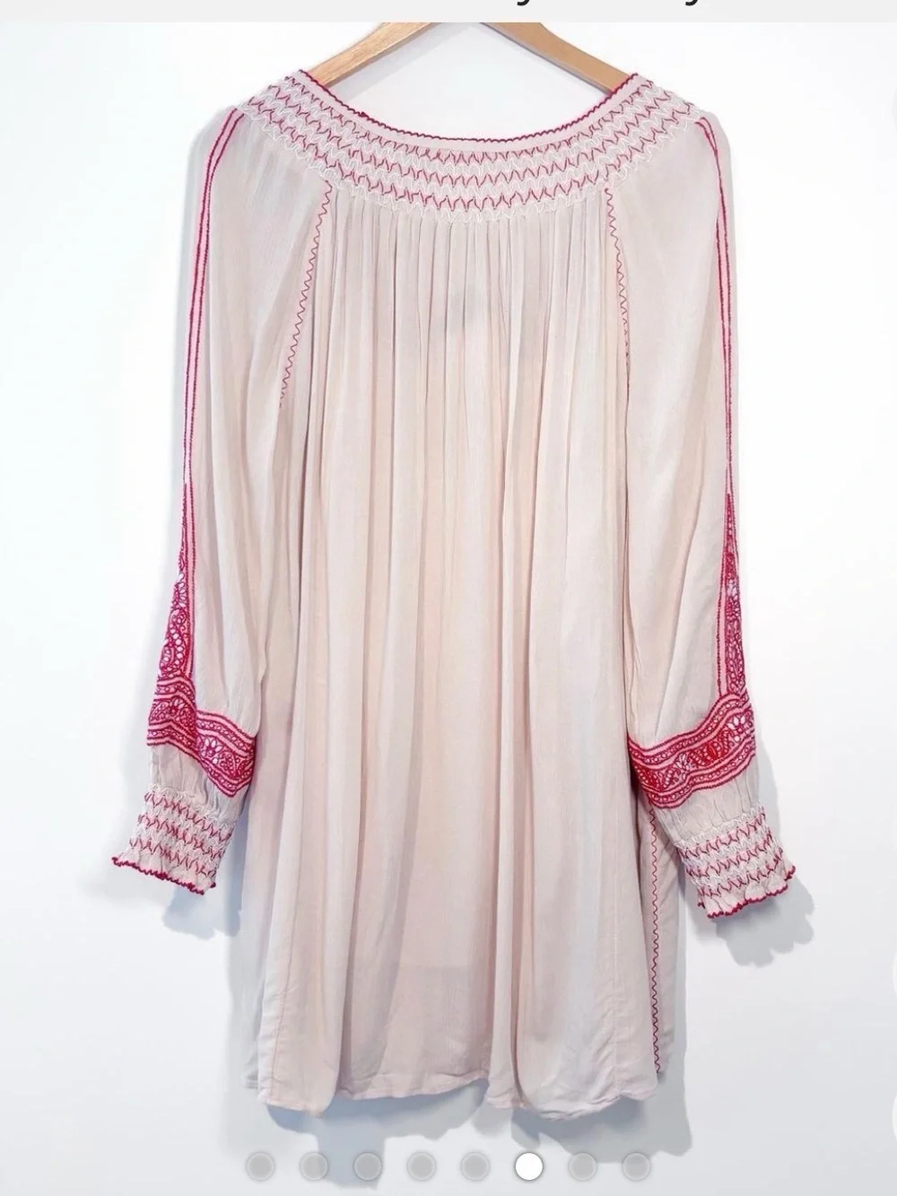 Free People Cream Boho Mini Dress with Red Embroidery